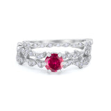 Wedding Engagement Ring Band Bridal Set Round Cubic Zirconia 925 Sterling Silver Art Deco