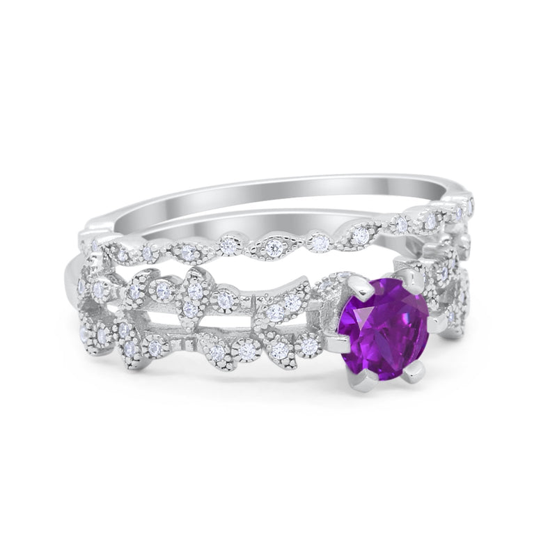 Wedding Engagement Ring Band Bridal Set Round Cubic Zirconia 925 Sterling Silver Art Deco