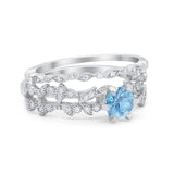 Wedding Engagement Ring Band Bridal Set Round Cubic Zirconia 925 Sterling Silver Art Deco