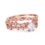 Wedding Engagement Ring Band Bridal Set Round Cubic Zirconia 925 Sterling Silver Art Deco