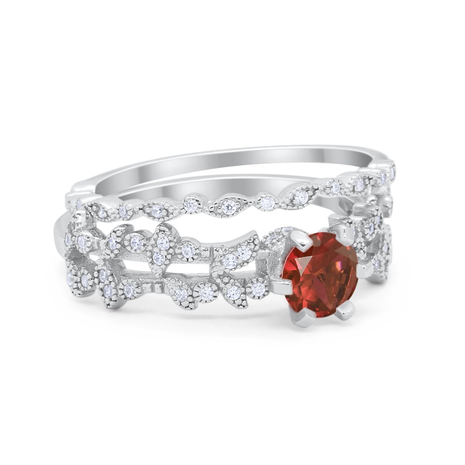 Wedding Engagement Ring Band Bridal Set Round Cubic Zirconia 925 Sterling Silver Art Deco