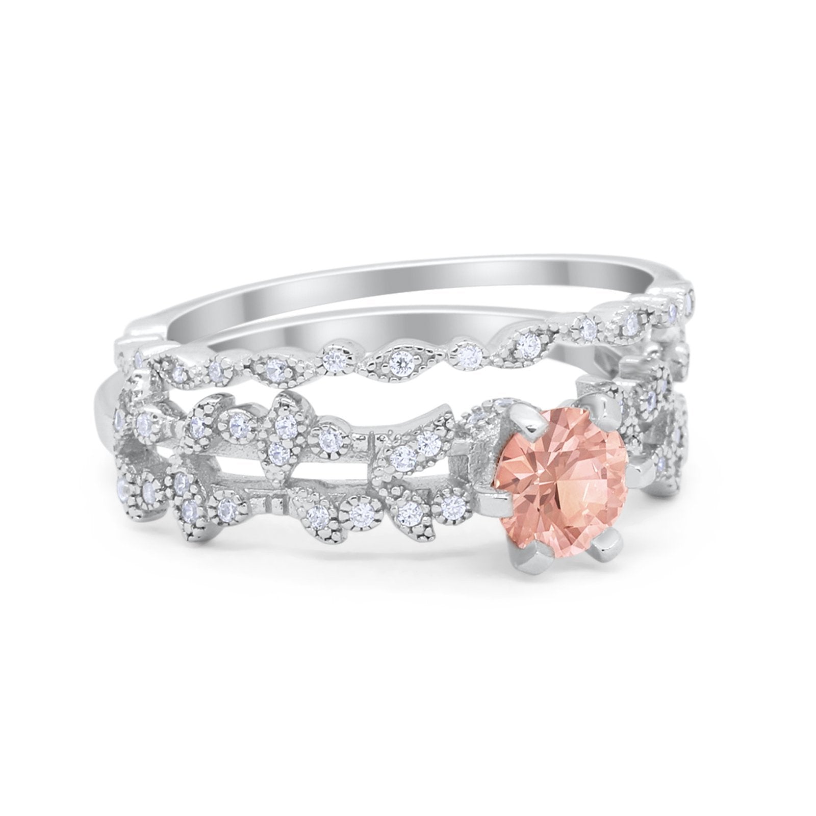 Wedding Engagement Ring Band Bridal Set Round Cubic Zirconia 925 Sterling Silver Art Deco