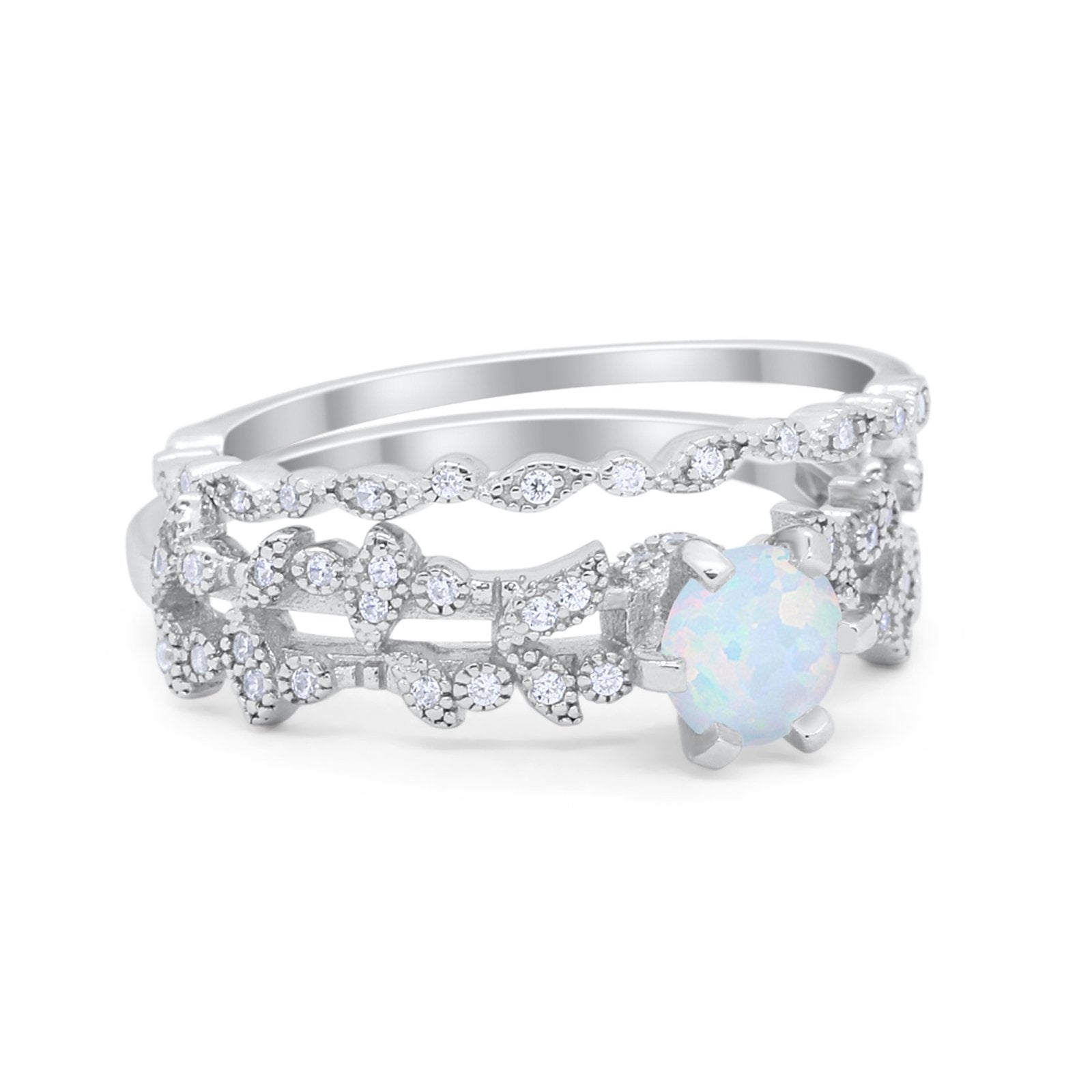 Wedding Engagement Ring Band Bridal Set Round Cubic Zirconia 925 Sterling Silver Art Deco
