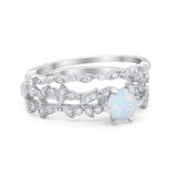 Wedding Engagement Ring Band Bridal Set Round Cubic Zirconia 925 Sterling Silver Art Deco