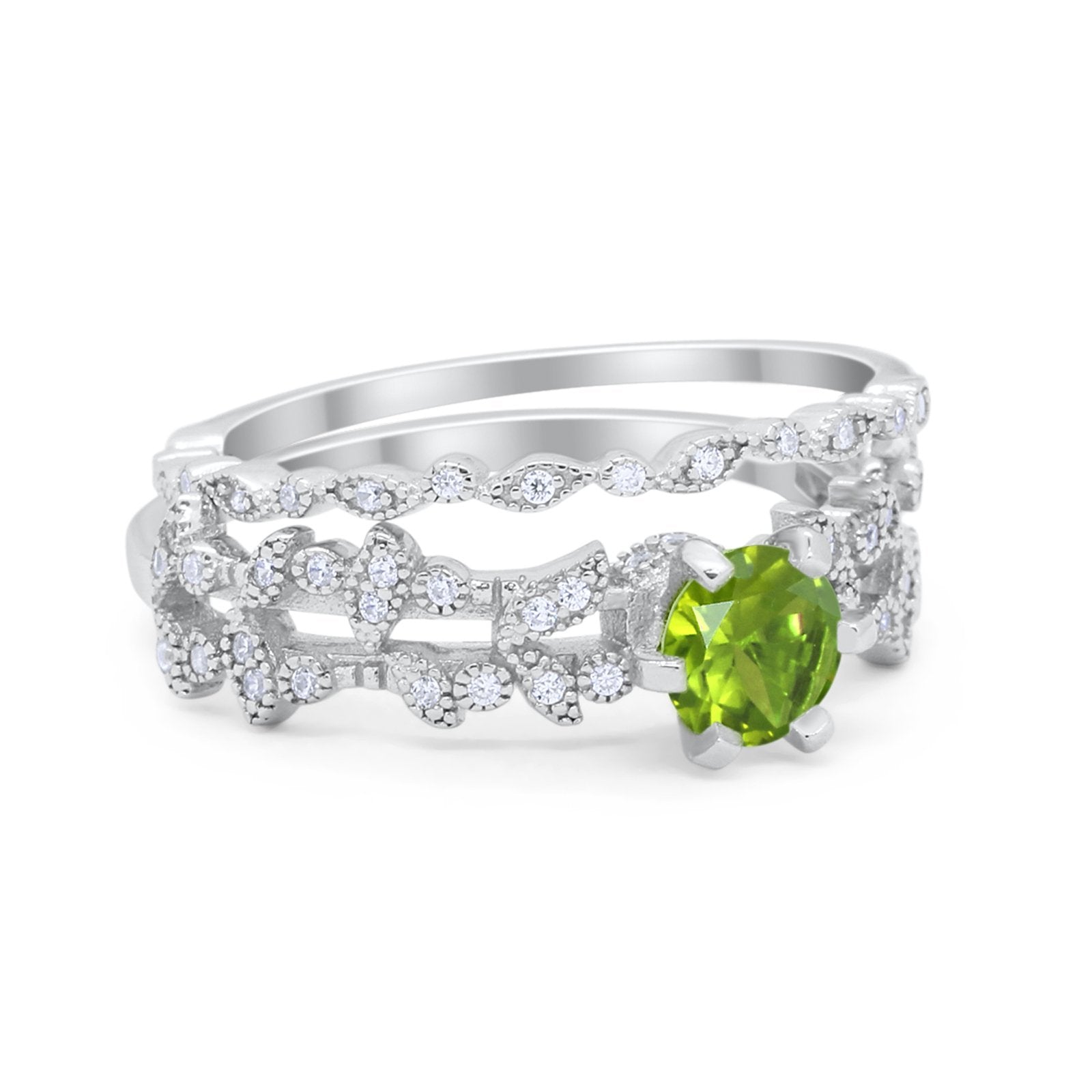Wedding Engagement Ring Band Bridal Set Round Cubic Zirconia 925 Sterling Silver Art Deco