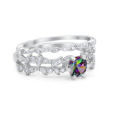 Wedding Engagement Ring Band Bridal Set Round Cubic Zirconia 925 Sterling Silver Art Deco