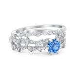 Wedding Engagement Ring Band Bridal Set Round Cubic Zirconia 925 Sterling Silver Art Deco