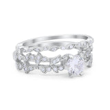 Wedding Engagement Ring Band Bridal Set Round Cubic Zirconia 925 Sterling Silver Art Deco