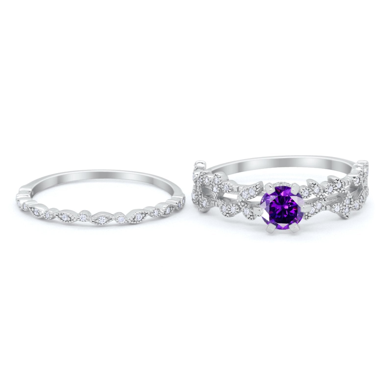 Wedding Engagement Ring Band Bridal Set Round Cubic Zirconia 925 Sterling Silver Art Deco
