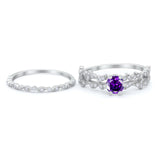 Wedding Engagement Ring Band Bridal Set Round Cubic Zirconia 925 Sterling Silver Art Deco