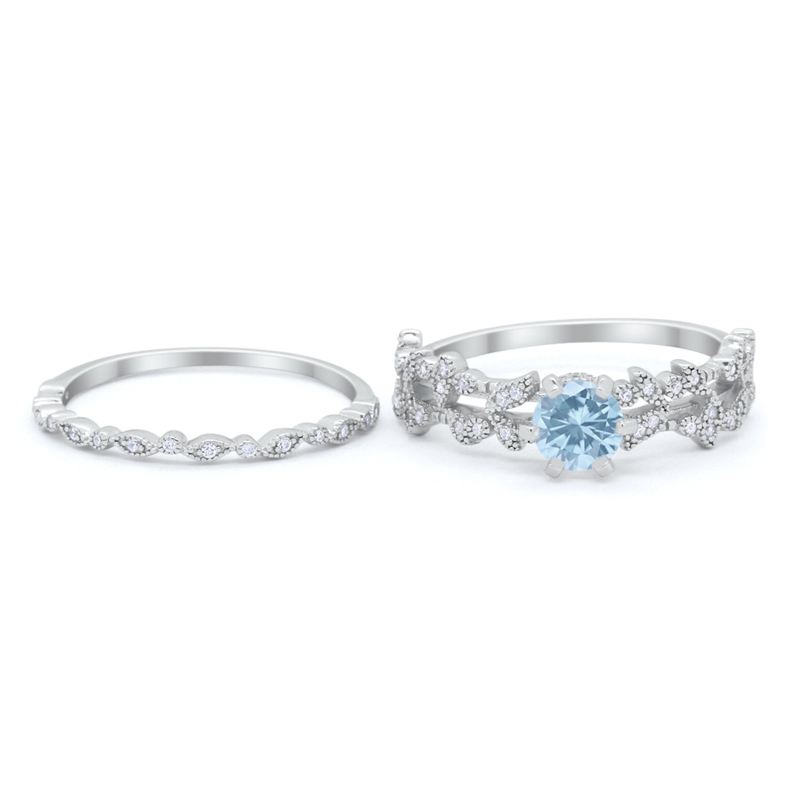 Wedding Engagement Ring Band Bridal Set Round Cubic Zirconia 925 Sterling Silver Art Deco