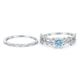 Wedding Engagement Ring Band Bridal Set Round Cubic Zirconia 925 Sterling Silver Art Deco