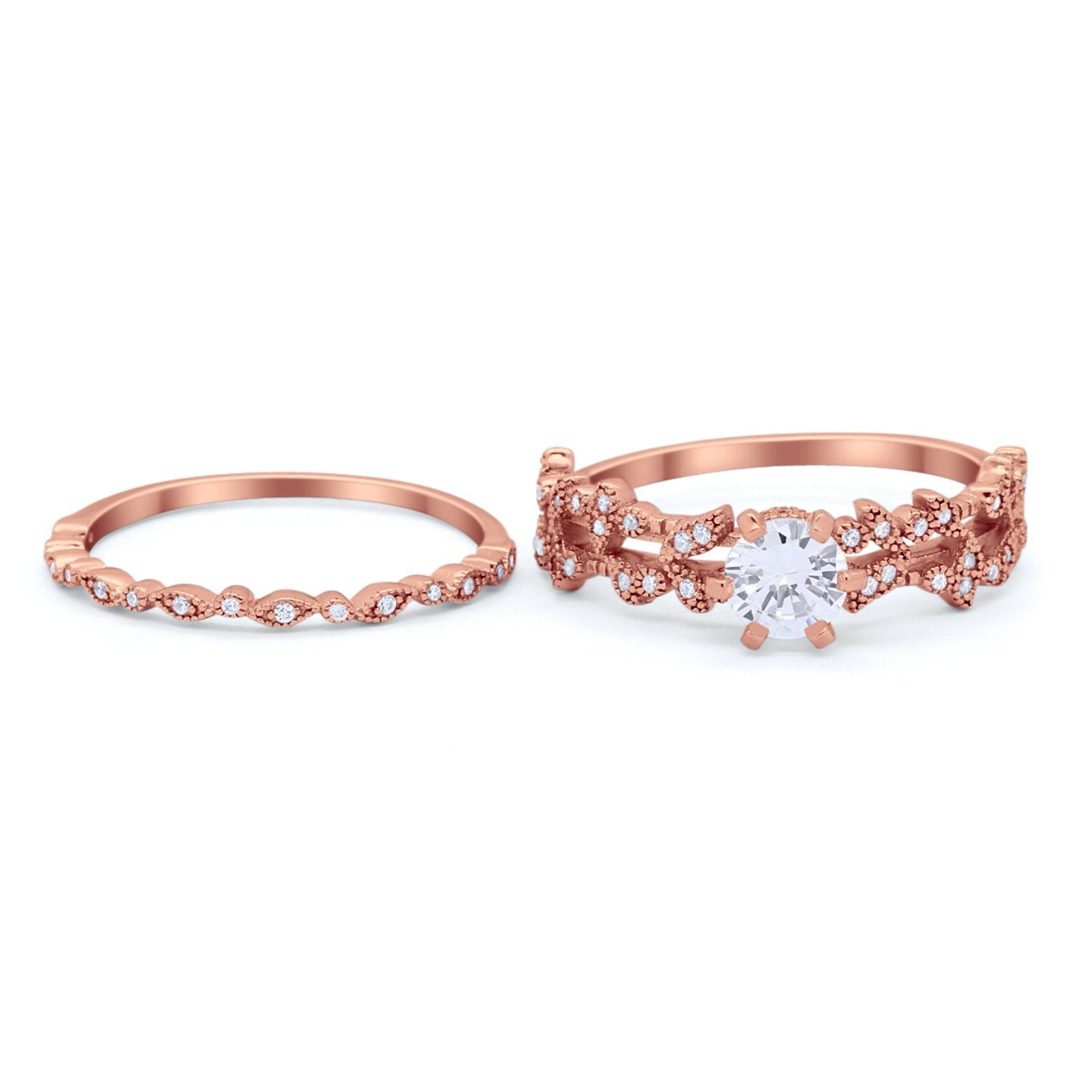 Wedding Engagement Ring Band Bridal Set Round Cubic Zirconia 925 Sterling Silver Art Deco