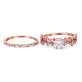 Wedding Engagement Ring Band Bridal Set Round Cubic Zirconia 925 Sterling Silver Art Deco