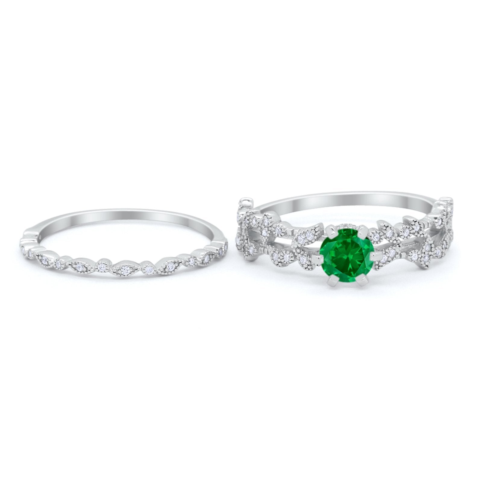 Wedding Engagement Ring Band Bridal Set Round Cubic Zirconia 925 Sterling Silver Art Deco