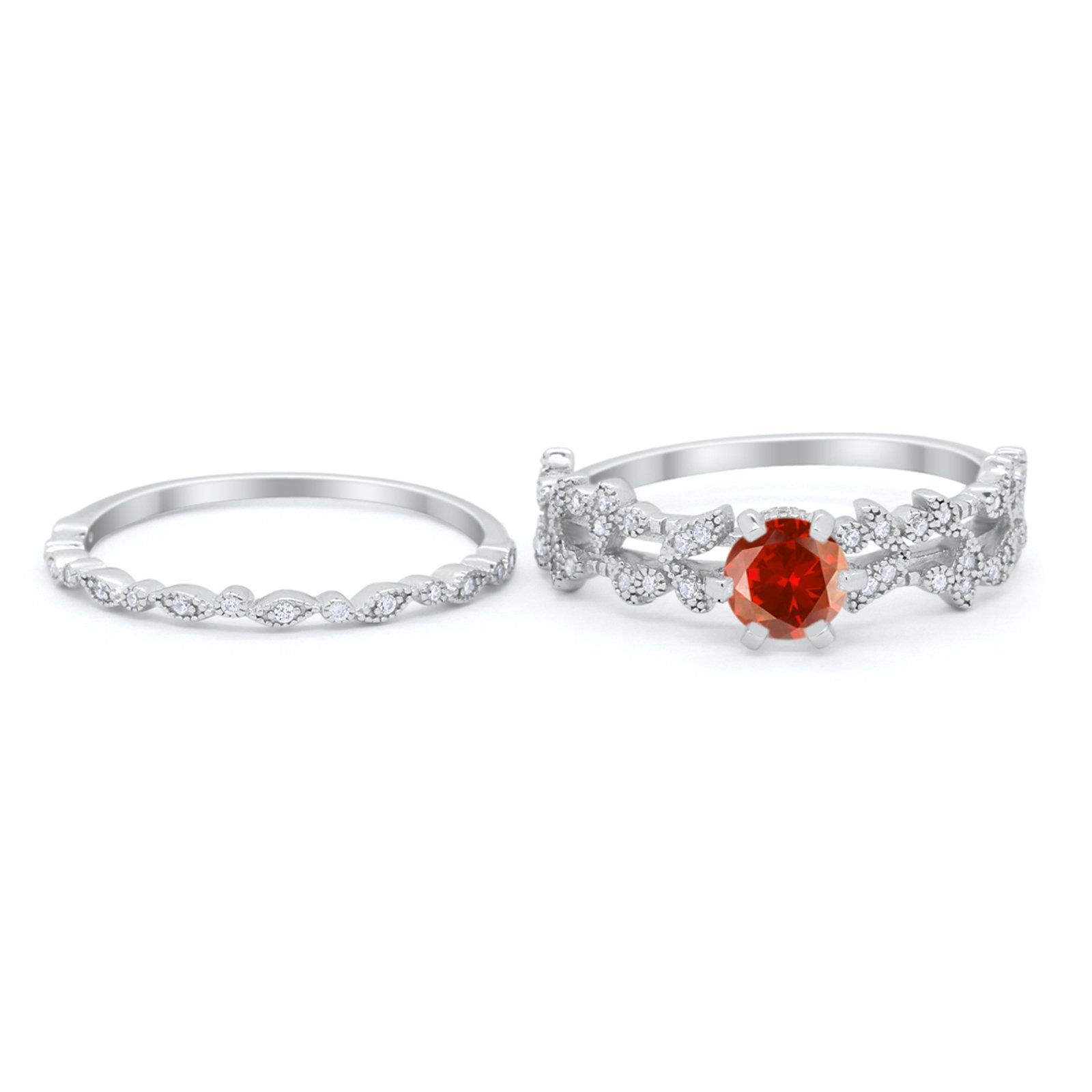 Wedding Engagement Ring Band Bridal Set Round Cubic Zirconia 925 Sterling Silver Art Deco