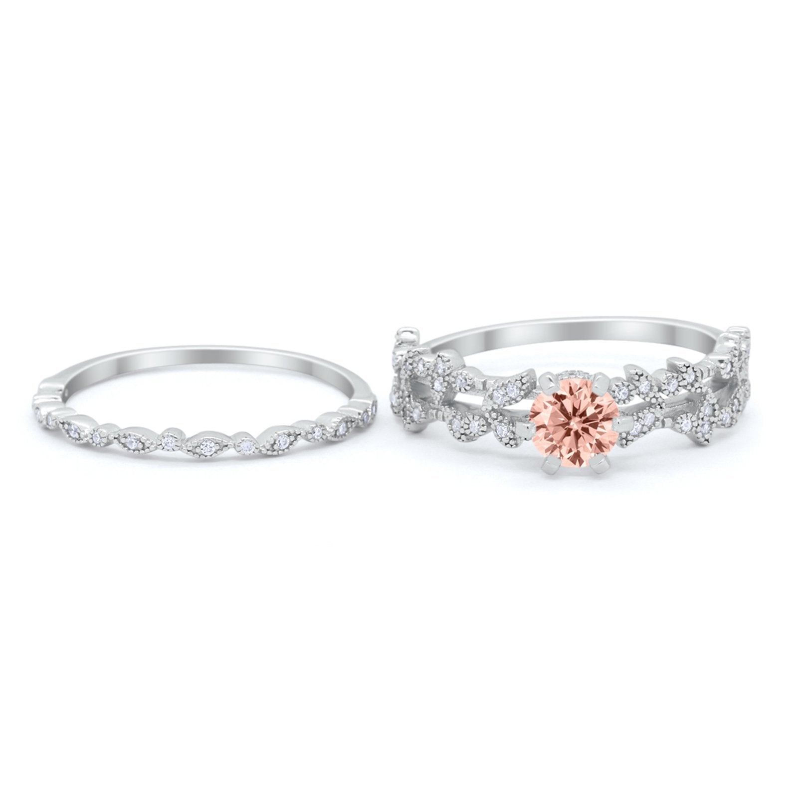 Wedding Engagement Ring Band Bridal Set Round Cubic Zirconia 925 Sterling Silver Art Deco