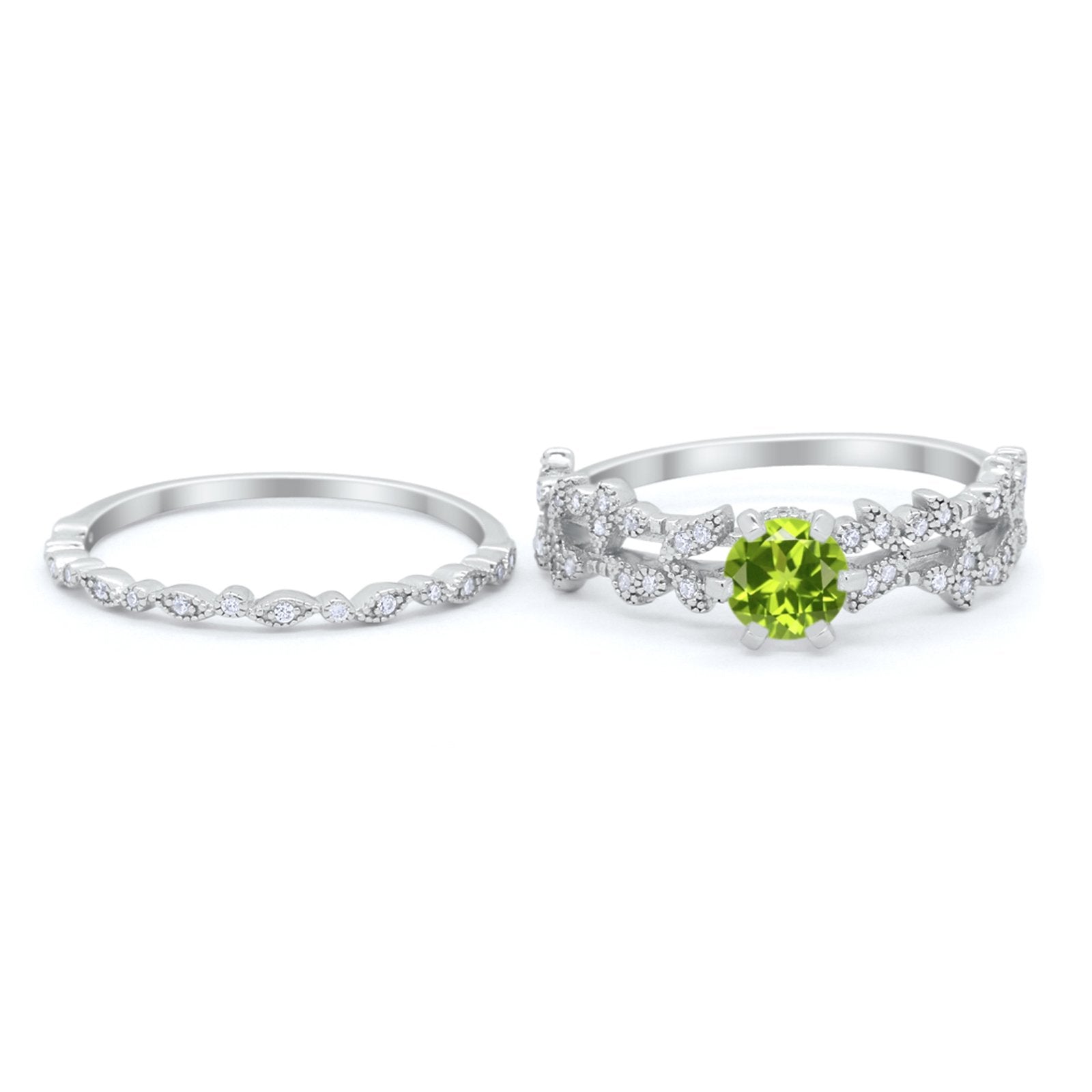 Wedding Engagement Ring Band Bridal Set Round Cubic Zirconia 925 Sterling Silver Art Deco