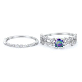 Wedding Engagement Ring Band Bridal Set Round Cubic Zirconia 925 Sterling Silver Art Deco
