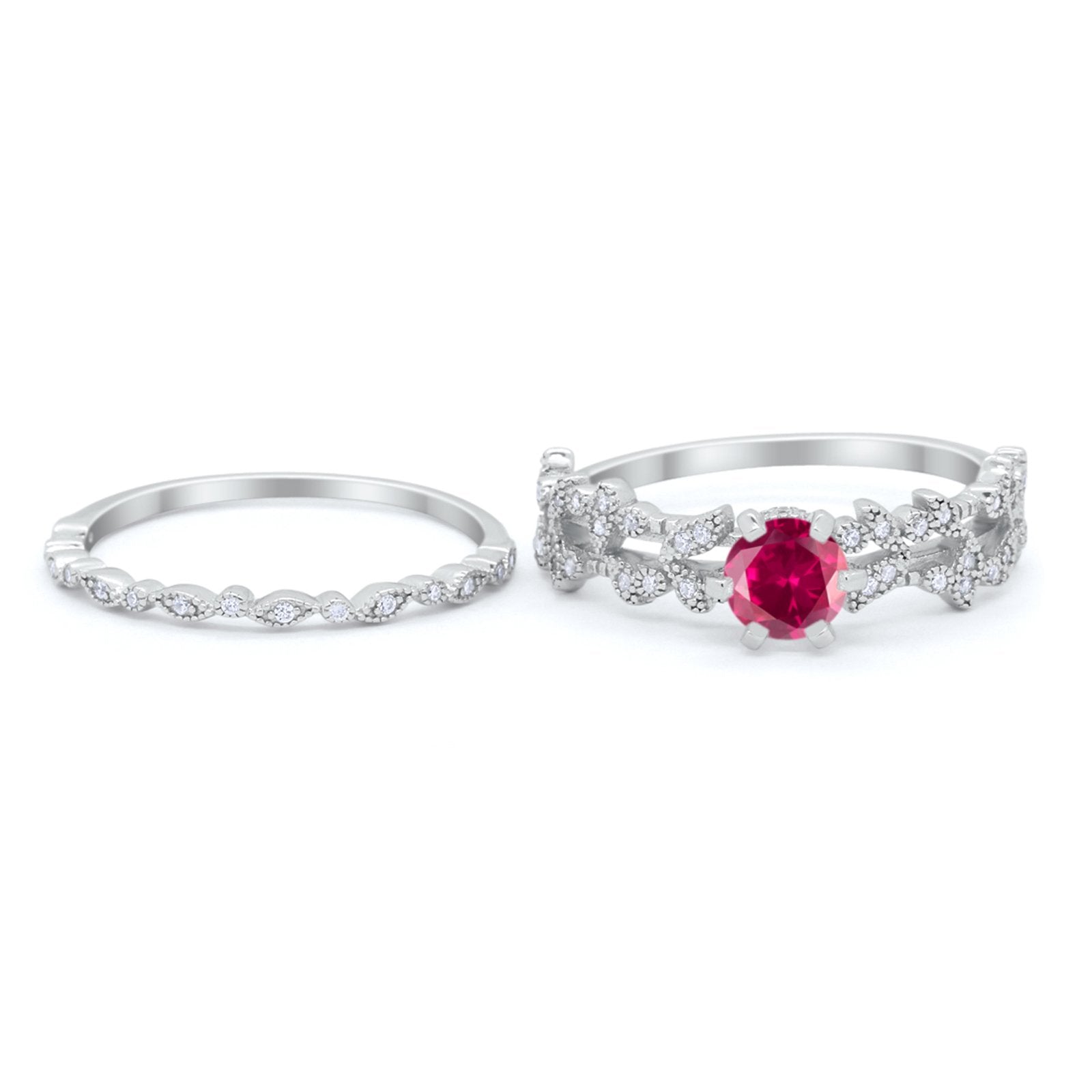 Wedding Engagement Ring Band Bridal Set Round Cubic Zirconia 925 Sterling Silver Art Deco