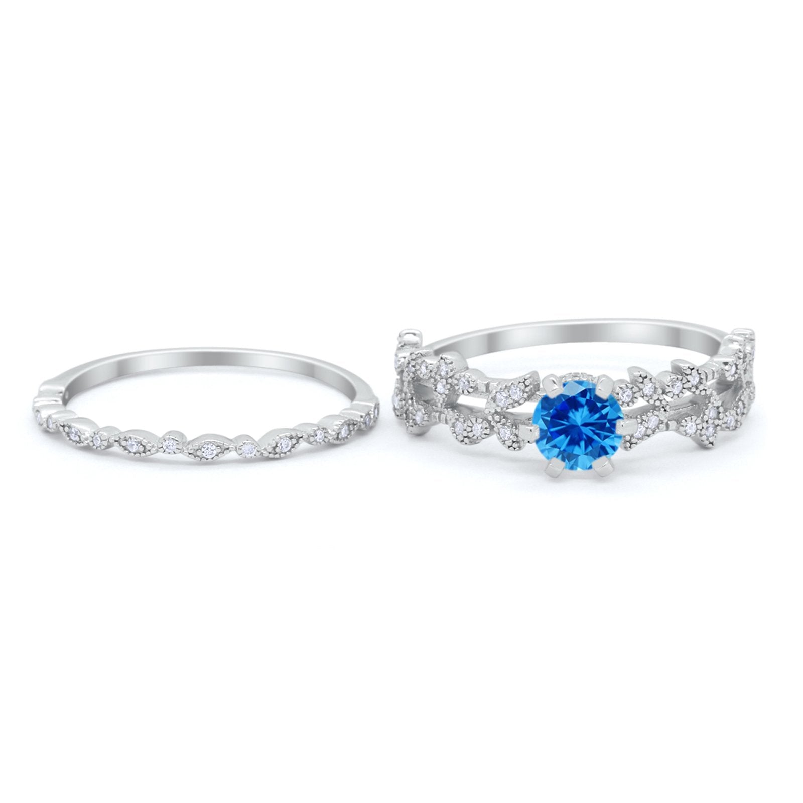 Wedding Engagement Ring Band Bridal Set Round Cubic Zirconia 925 Sterling Silver Art Deco