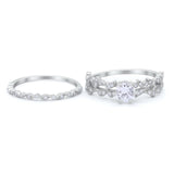 Wedding Engagement Ring Band Bridal Set Round Cubic Zirconia 925 Sterling Silver Art Deco
