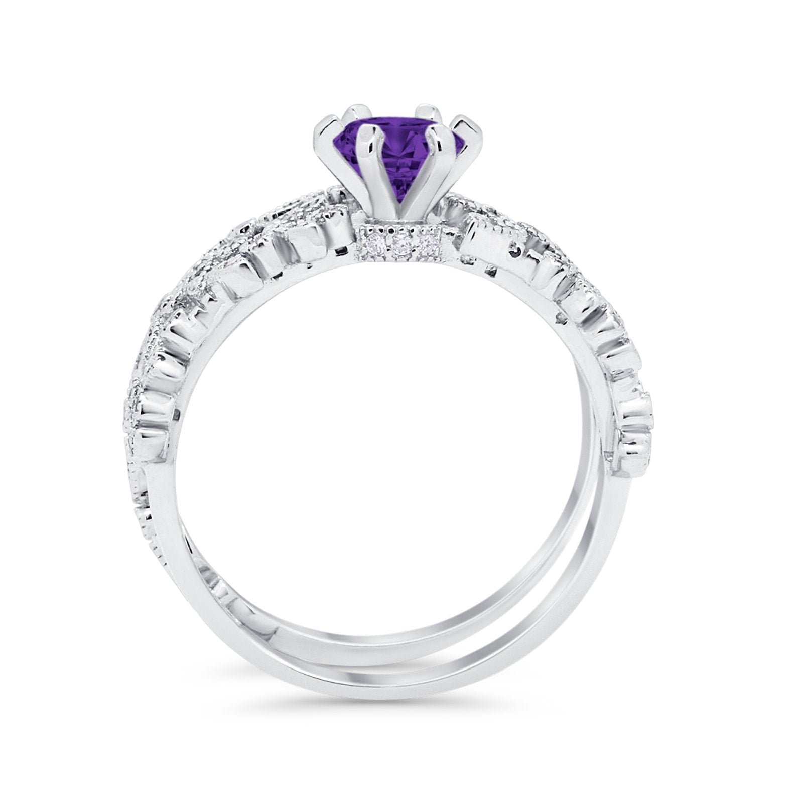 Wedding Engagement Ring Band Bridal Set Round Cubic Zirconia 925 Sterling Silver Art Deco