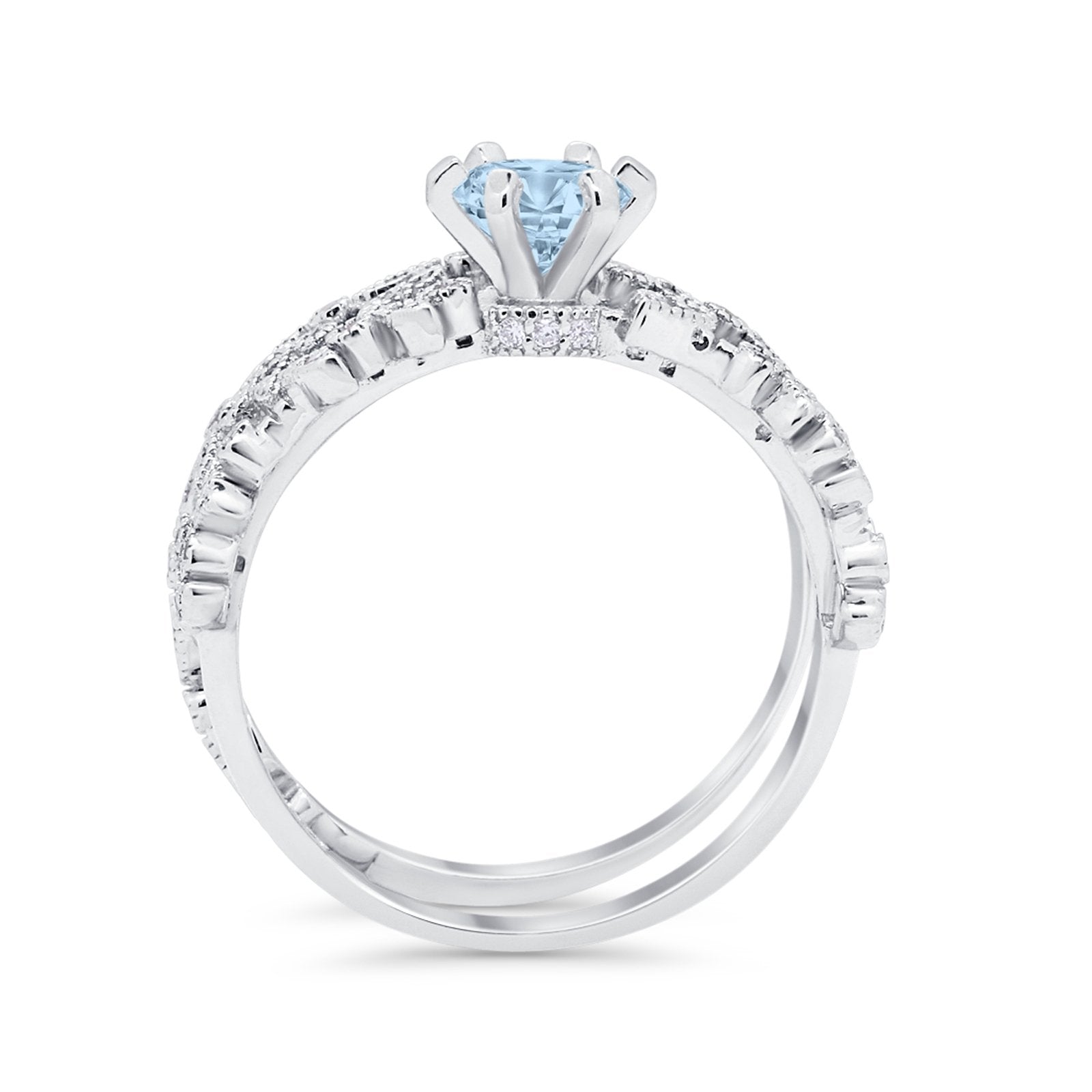 Wedding Engagement Ring Band Bridal Set Round Cubic Zirconia 925 Sterling Silver Art Deco
