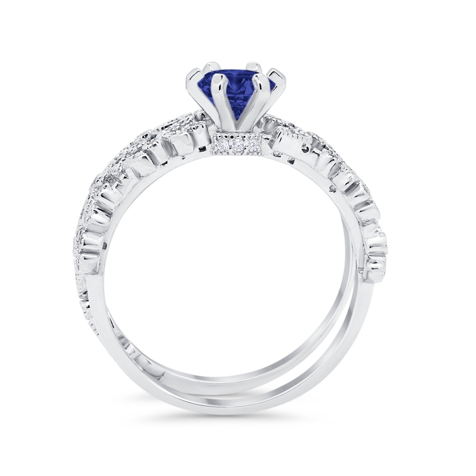 Wedding Engagement Ring Band Bridal Set Round Cubic Zirconia 925 Sterling Silver Art Deco