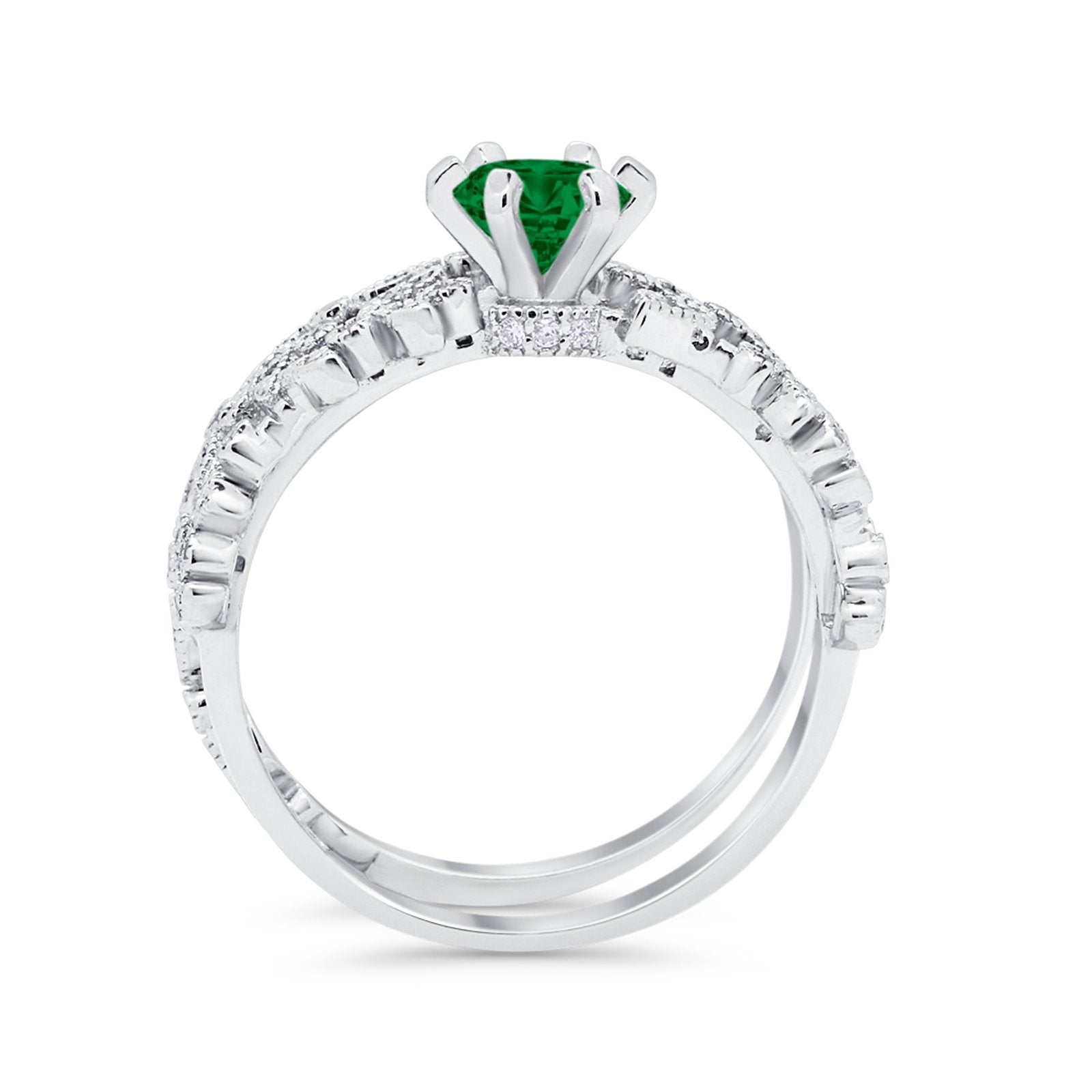 Wedding Engagement Ring Band Bridal Set Round Cubic Zirconia 925 Sterling Silver Art Deco