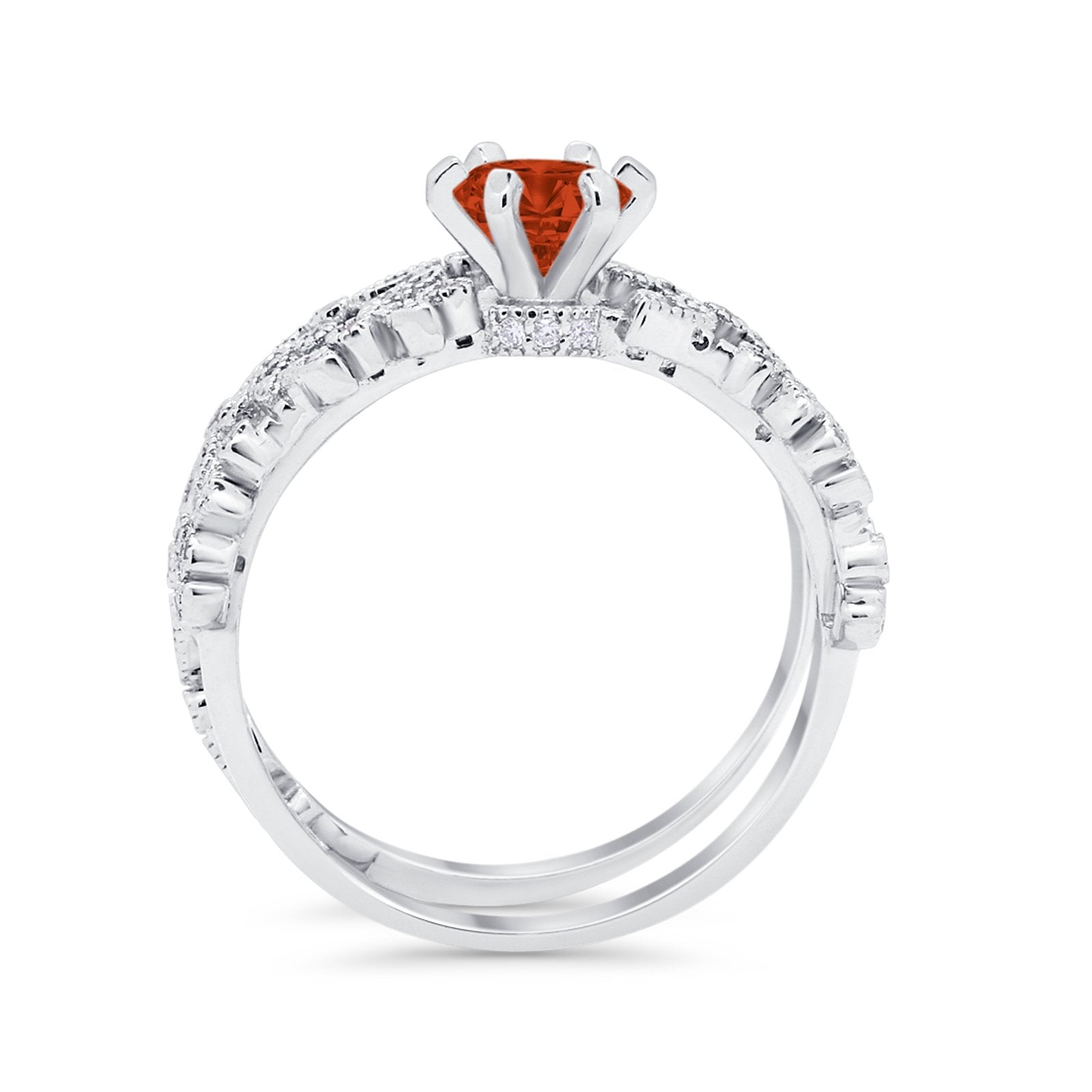 Wedding Engagement Ring Band Bridal Set Round Cubic Zirconia 925 Sterling Silver Art Deco