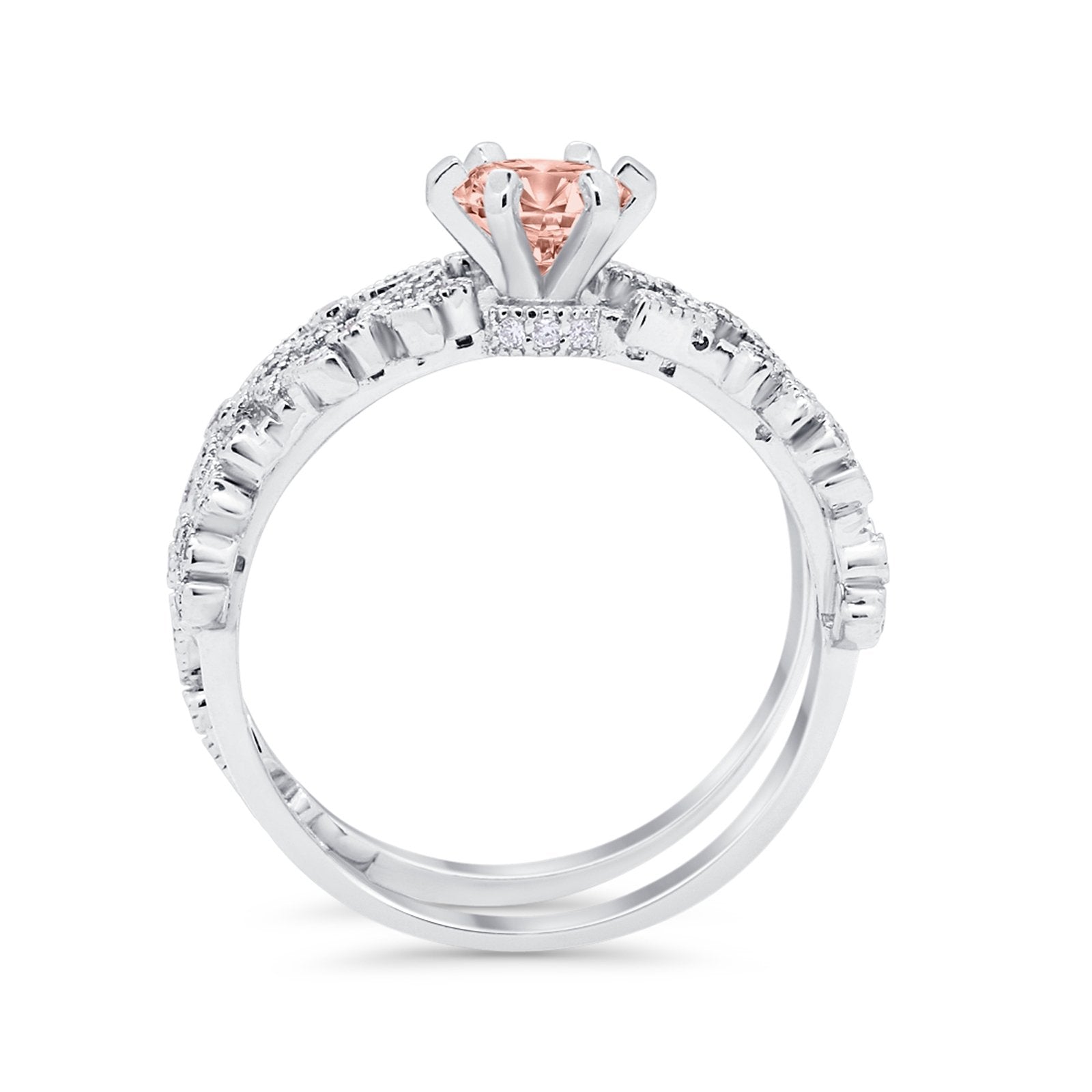 Wedding Engagement Ring Band Bridal Set Round Cubic Zirconia 925 Sterling Silver Art Deco