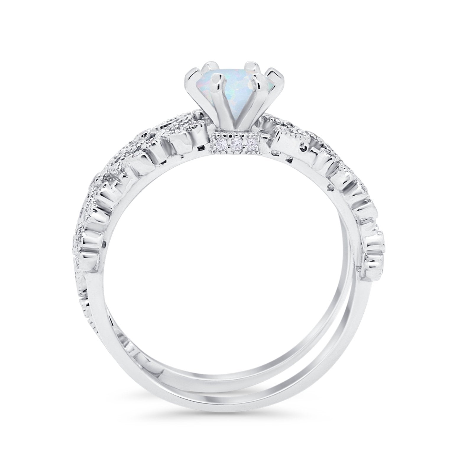 Wedding Engagement Ring Band Bridal Set Round Cubic Zirconia 925 Sterling Silver Art Deco