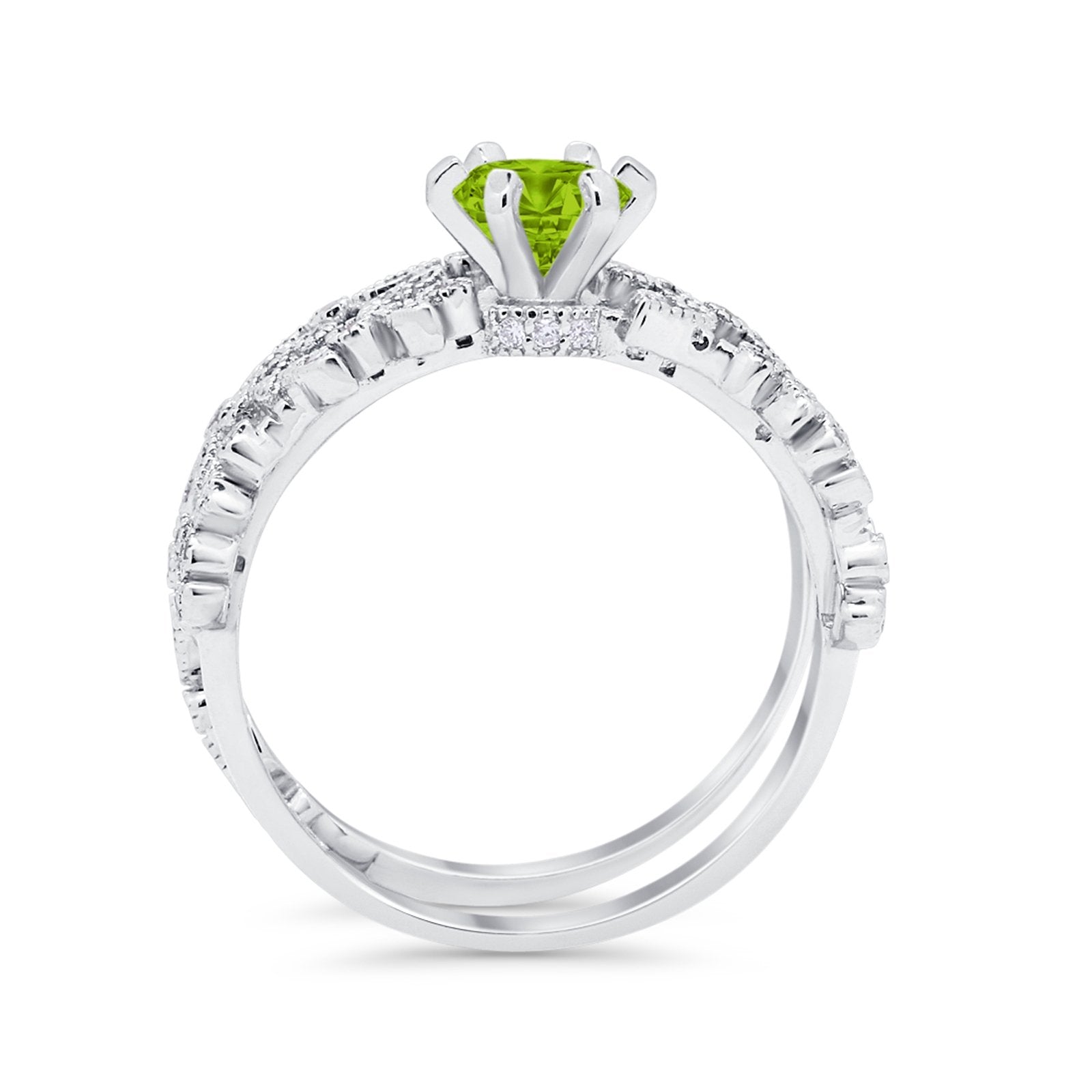 Wedding Engagement Ring Band Bridal Set Round Cubic Zirconia 925 Sterling Silver Art Deco