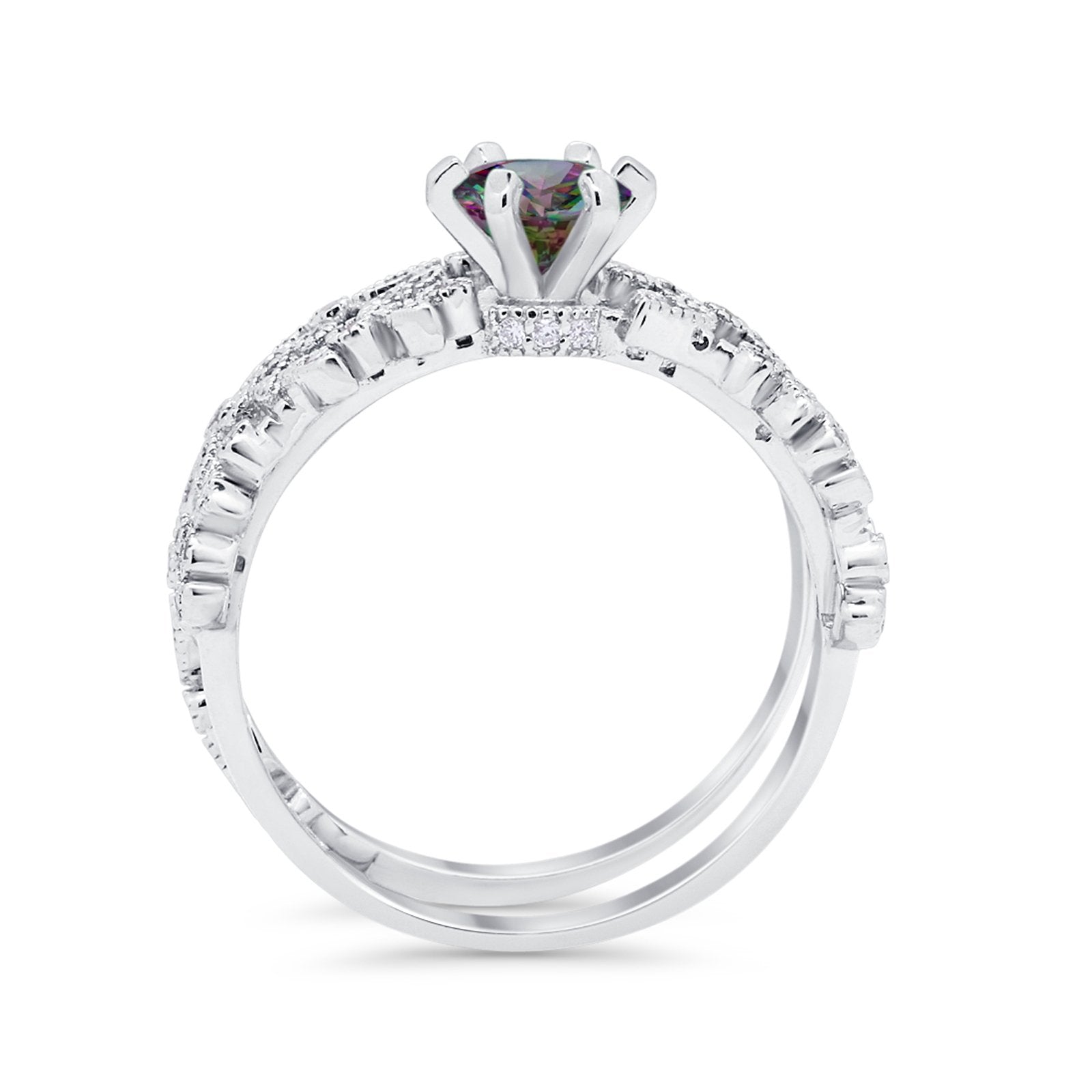 Wedding Engagement Ring Band Bridal Set Round Cubic Zirconia 925 Sterling Silver Art Deco