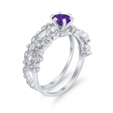 Wedding Engagement Ring Band Bridal Set Round Cubic Zirconia 925 Sterling Silver Art Deco
