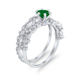 Wedding Engagement Ring Band Bridal Set Round Cubic Zirconia 925 Sterling Silver Art Deco