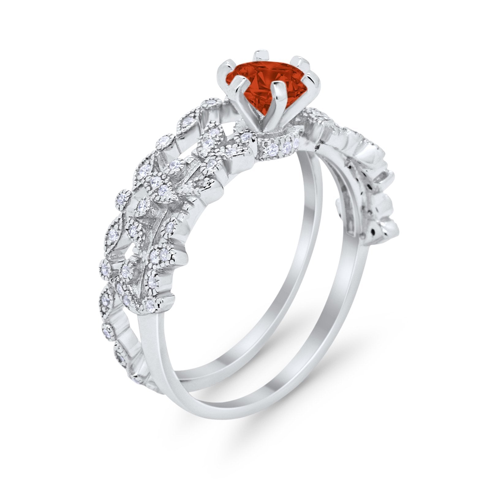 Wedding Engagement Ring Band Bridal Set Round Cubic Zirconia 925 Sterling Silver Art Deco
