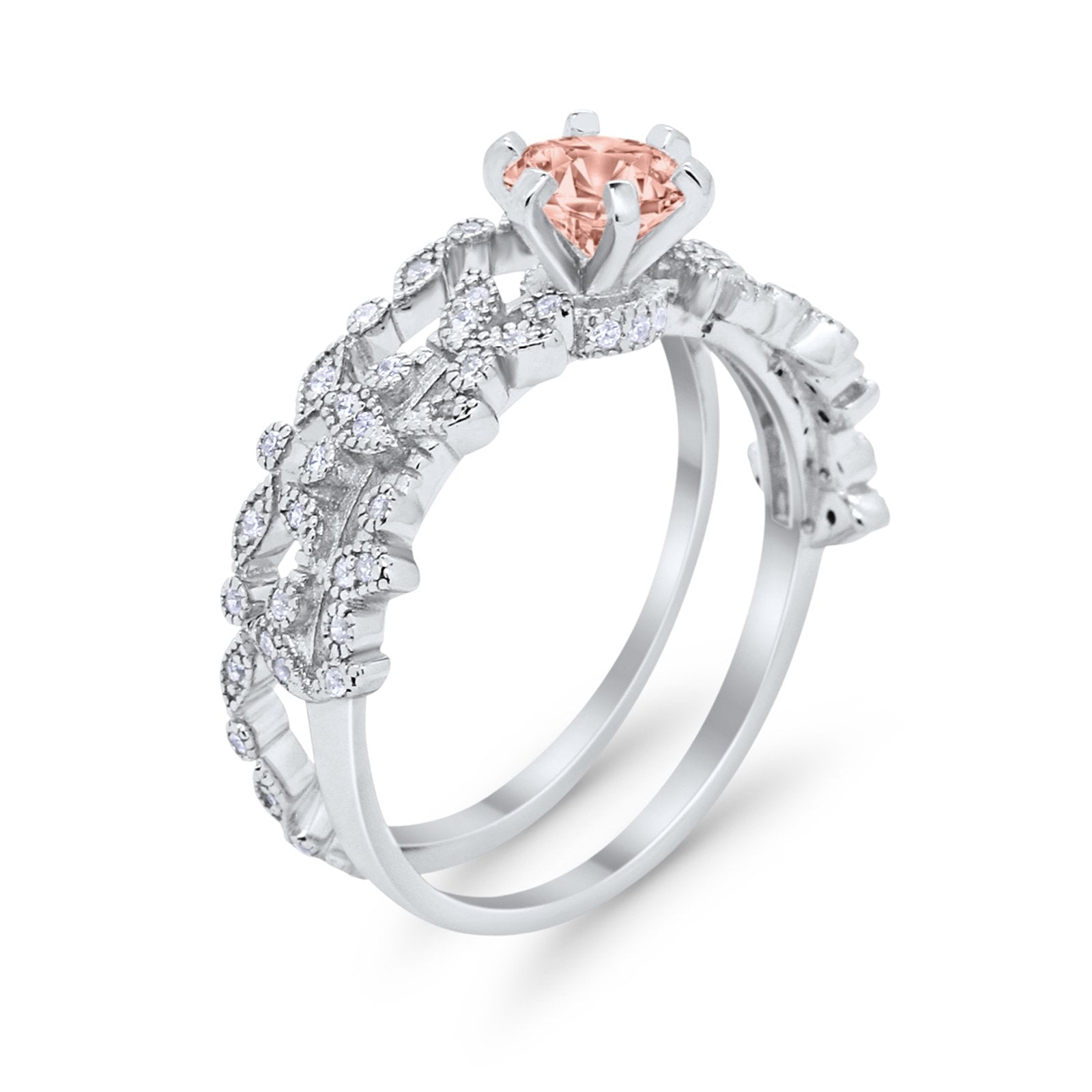 Wedding Engagement Ring Band Bridal Set Round Cubic Zirconia 925 Sterling Silver Art Deco