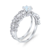 Wedding Engagement Ring Band Bridal Set Round Cubic Zirconia 925 Sterling Silver Art Deco