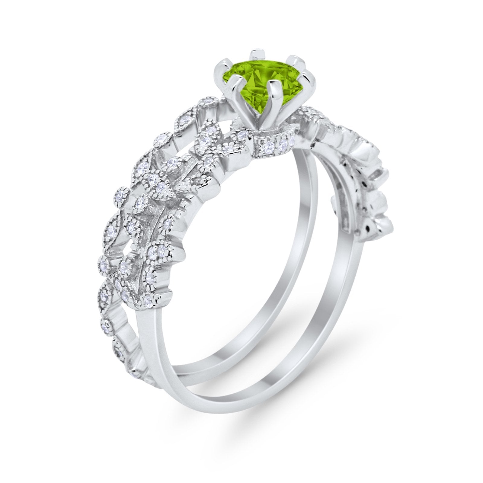 Wedding Engagement Ring Band Bridal Set Round Cubic Zirconia 925 Sterling Silver Art Deco