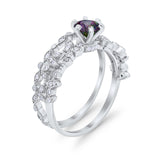 Wedding Engagement Ring Band Bridal Set Round Cubic Zirconia 925 Sterling Silver Art Deco