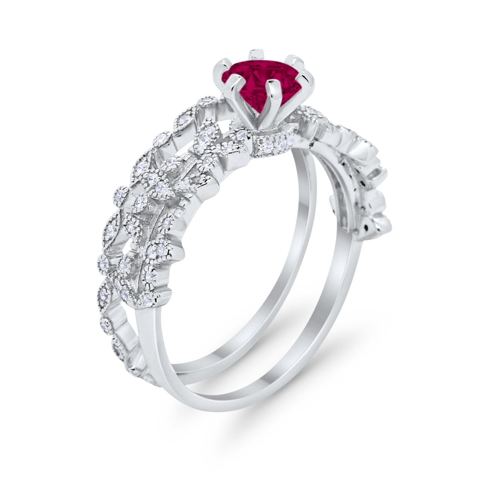 Wedding Engagement Ring Band Bridal Set Round Cubic Zirconia 925 Sterling Silver Art Deco