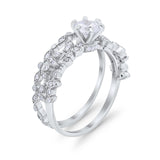 Wedding Engagement Ring Band Bridal Set Round Cubic Zirconia 925 Sterling Silver Art Deco