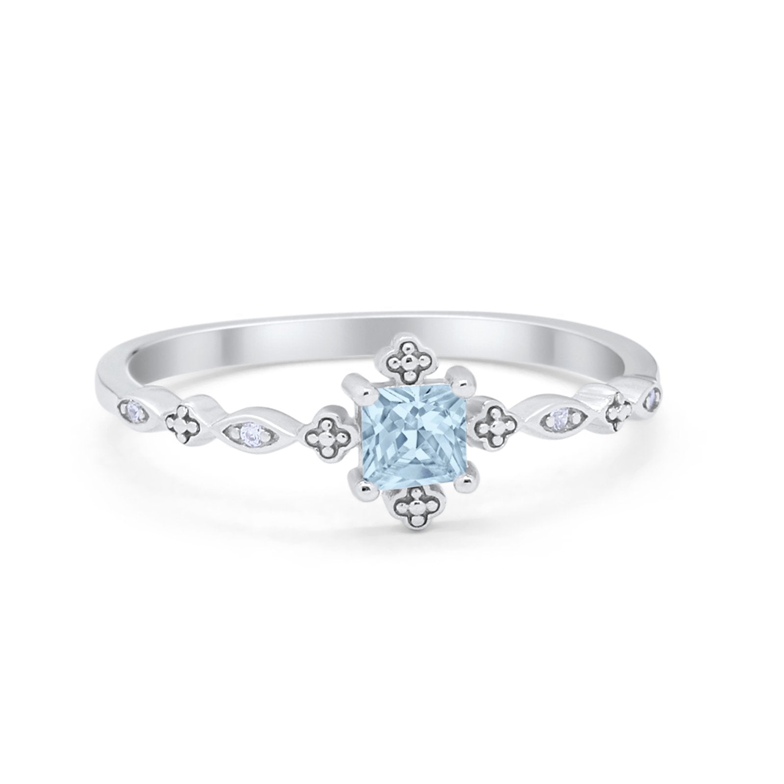 Art Deco Petite Dainty Wedding Ring Simulated Cubic Zirconia 925 Sterling Silver