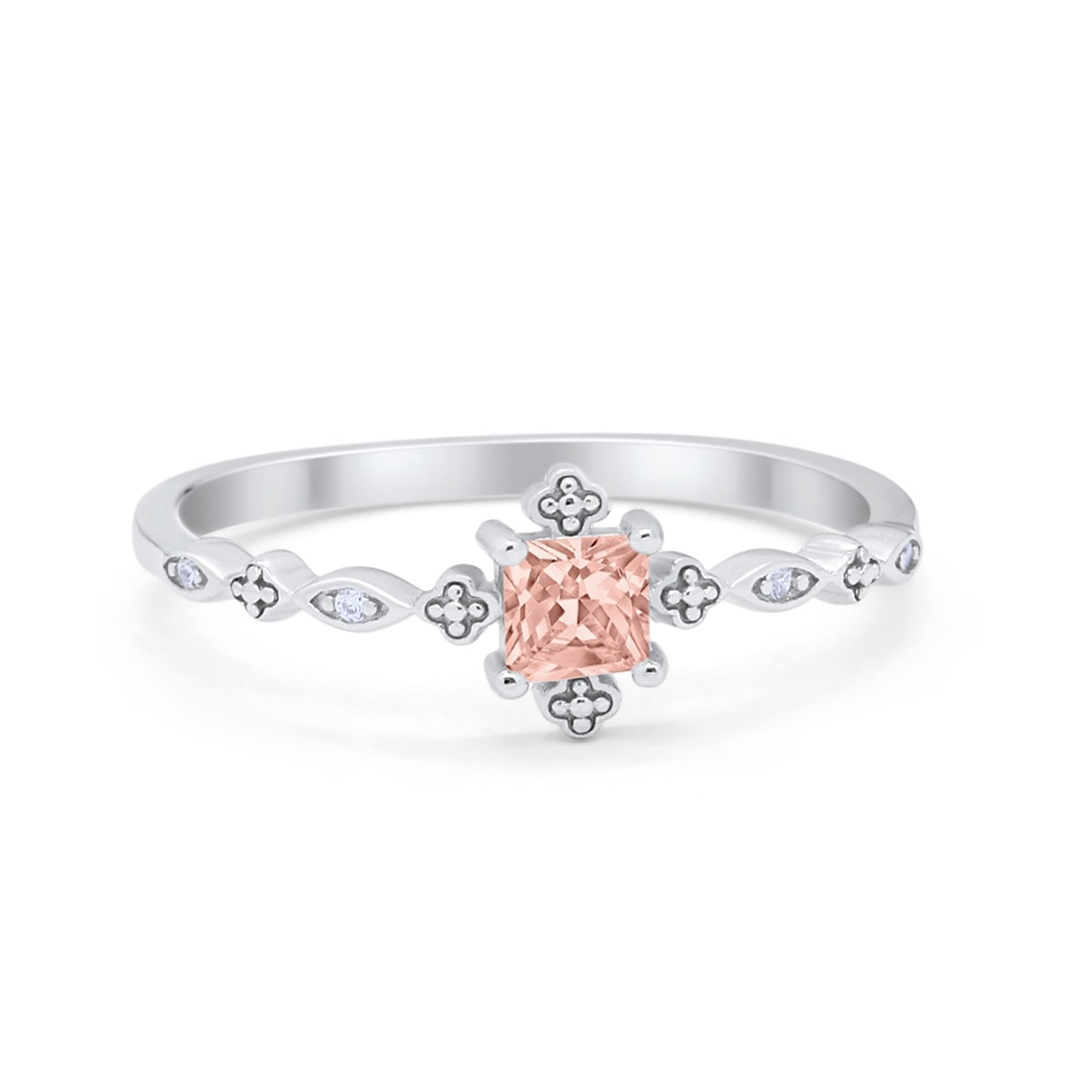 Art Deco Petite Dainty Wedding Ring Simulated Cubic Zirconia 925 Sterling Silver