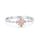 Art Deco Petite Dainty Wedding Ring Simulated Cubic Zirconia 925 Sterling Silver