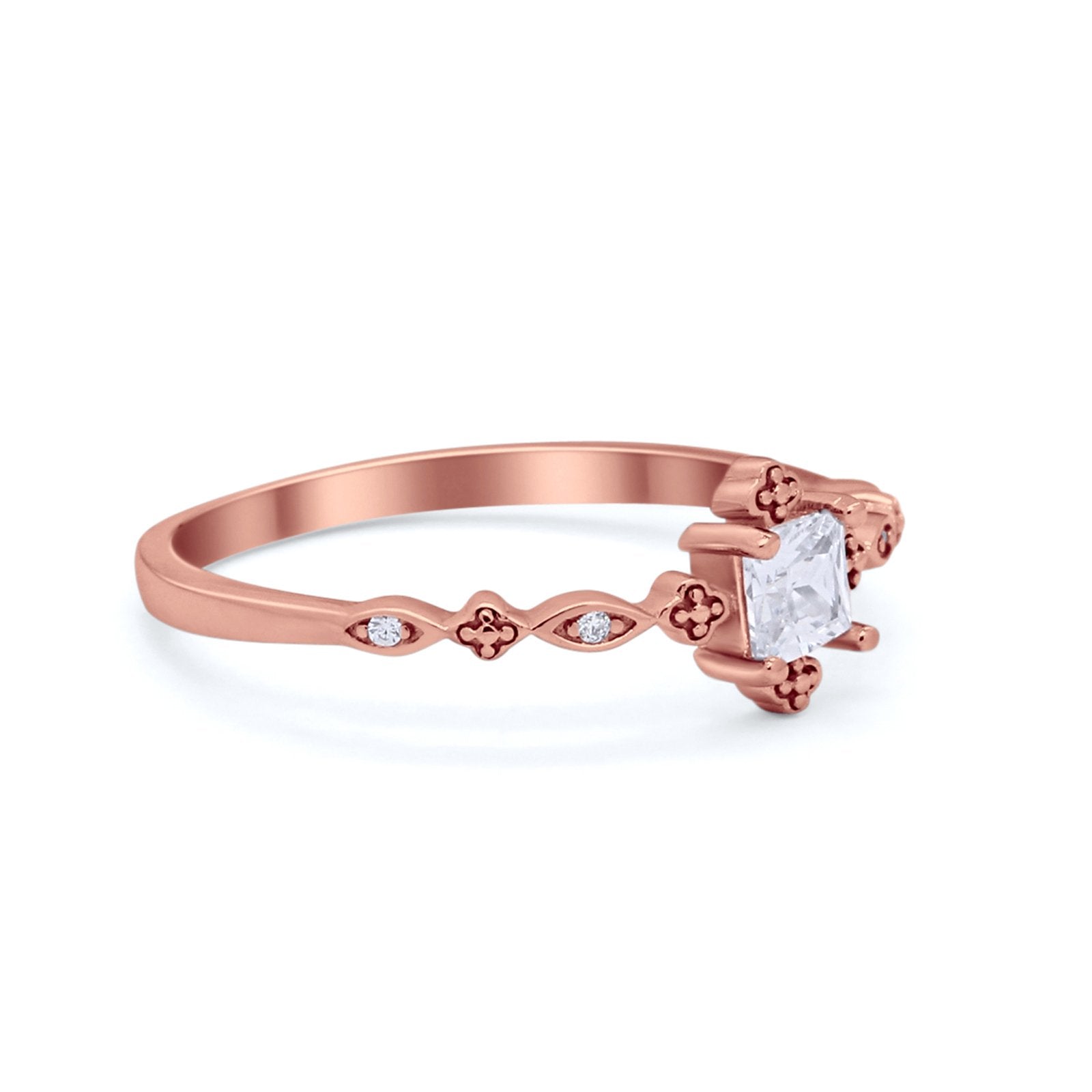 Art Deco Petite Dainty Wedding Ring Simulated Cubic Zirconia 925 Sterling Silver