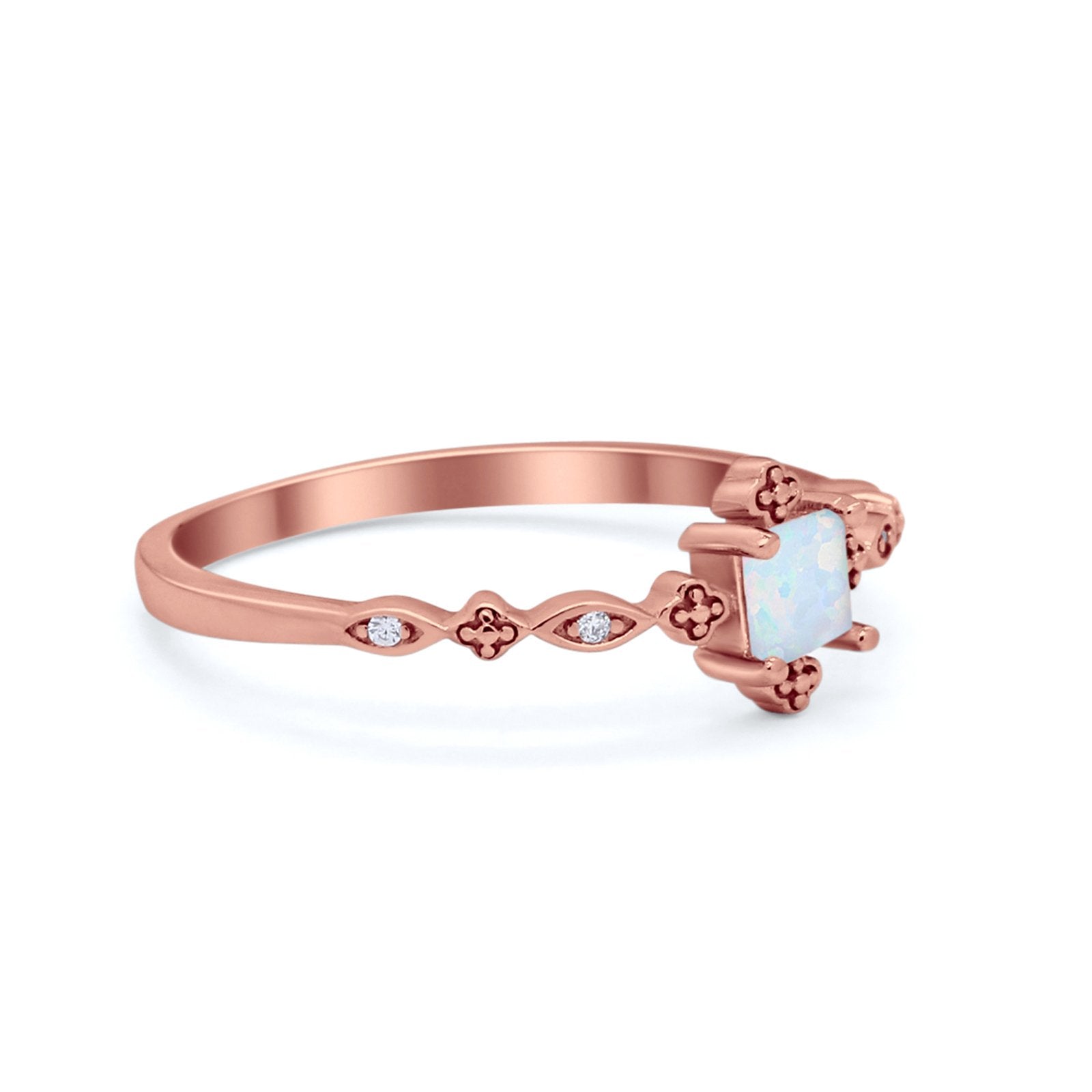 Art Deco Petite Dainty Wedding Ring Simulated Cubic Zirconia 925 Sterling Silver