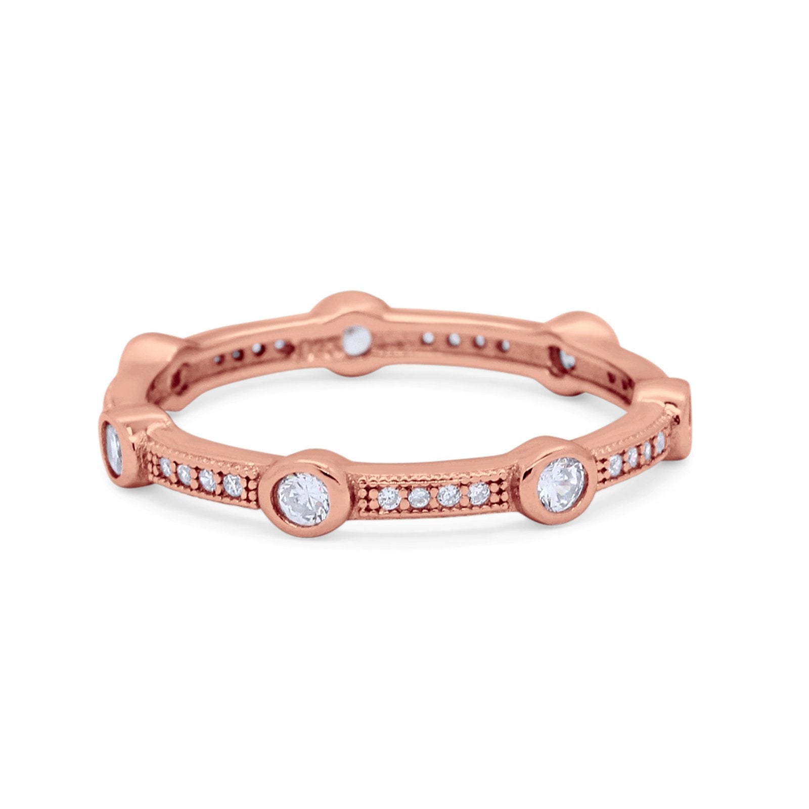 Art Deco Wedding Band Ring Round 925 Sterling Silver